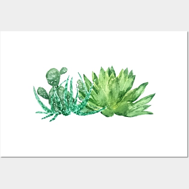 green succulent arrangement watercolor Wall Art by colorandcolor